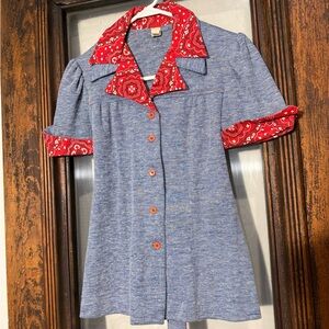 70's Vintage Blue shirt with Red Paisley Accents